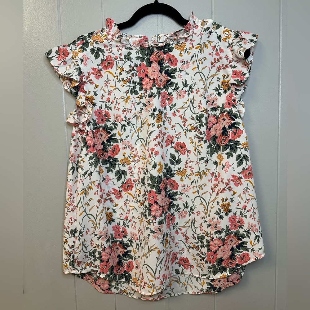 LOFT Cream Ruffled Blouse with Flutter Sleeves
